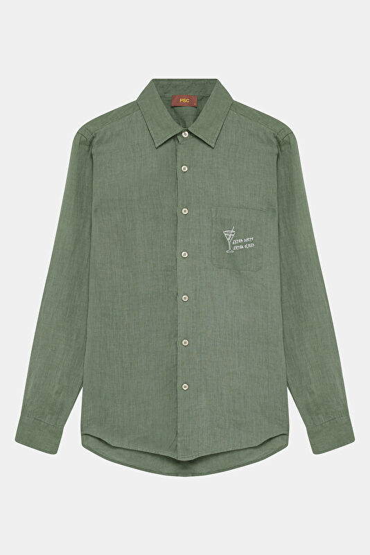 Light Green Linen Men's Shirt 3