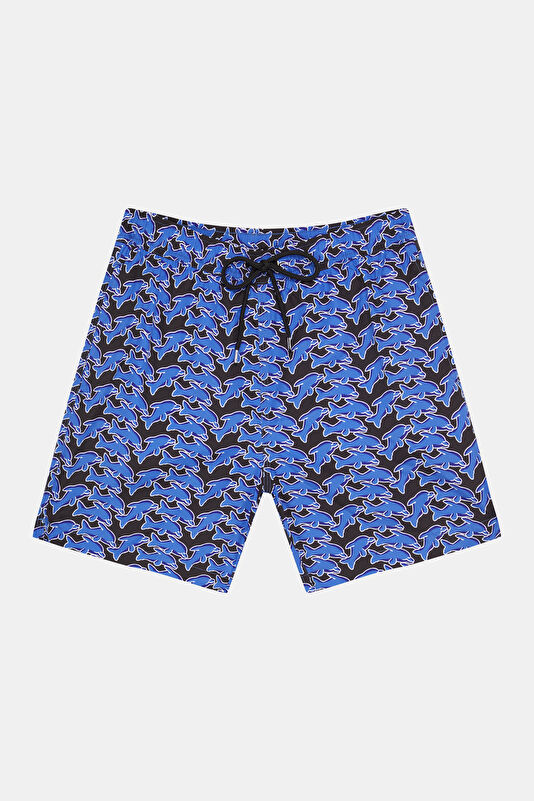 Navy Blue Patterned Men's Swimsuit