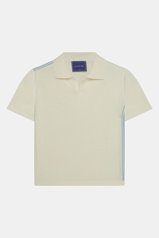 Ekru Bisiklet Yaka T-Shirt