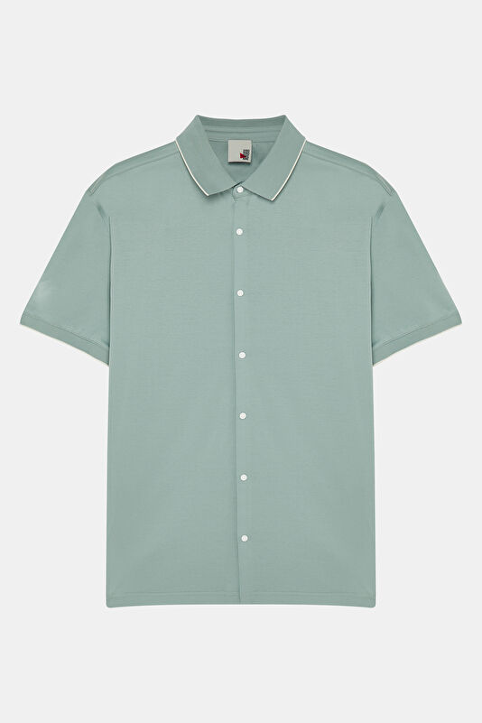 Relax Pattern Mint Polo Neck Shirt