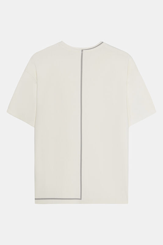 Oversize Ekru Bisiklet Yaka Erkek T-Shirt 2