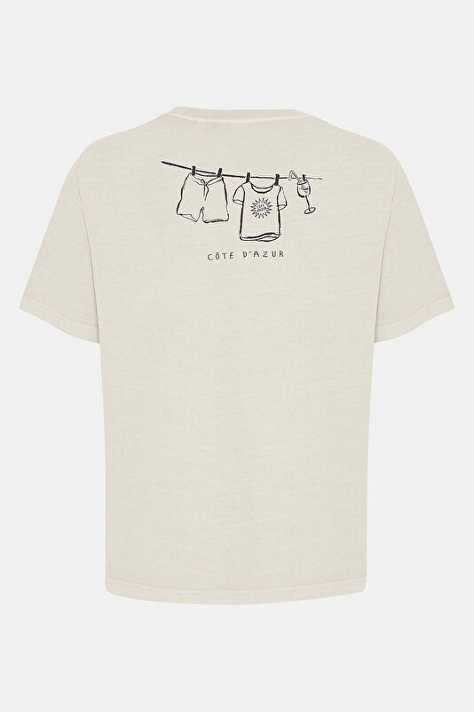 Relax Pattern Cream Crew Neck Printed T-Shirt 2