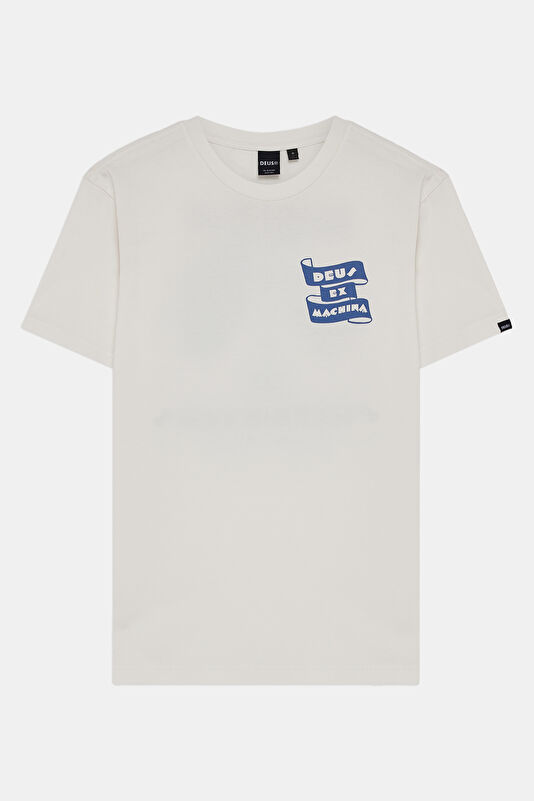 Relax Kalıp Beyaz Bisiklet Yaka Baskılı T-Shirt