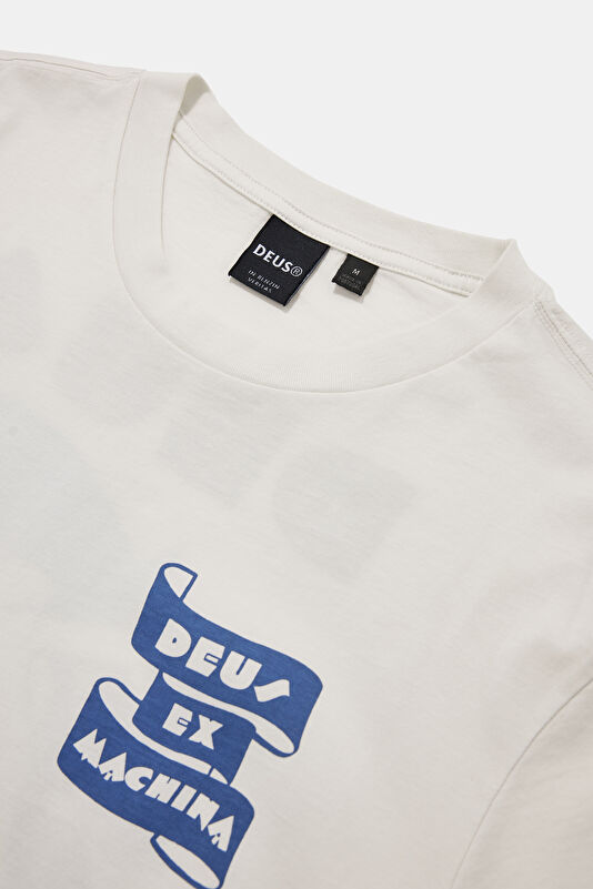 Relax Kalıp Beyaz Bisiklet Yaka Baskılı T-Shirt 3