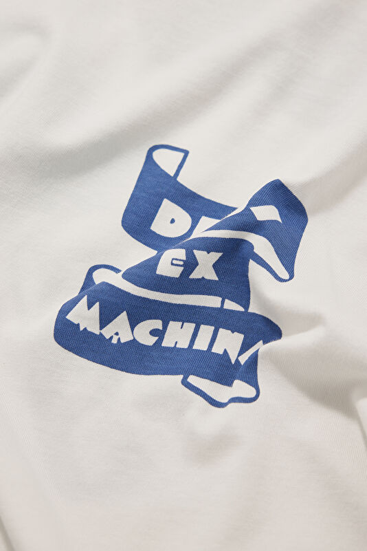 Relax Kalıp Beyaz Bisiklet Yaka Baskılı T-Shirt 4
