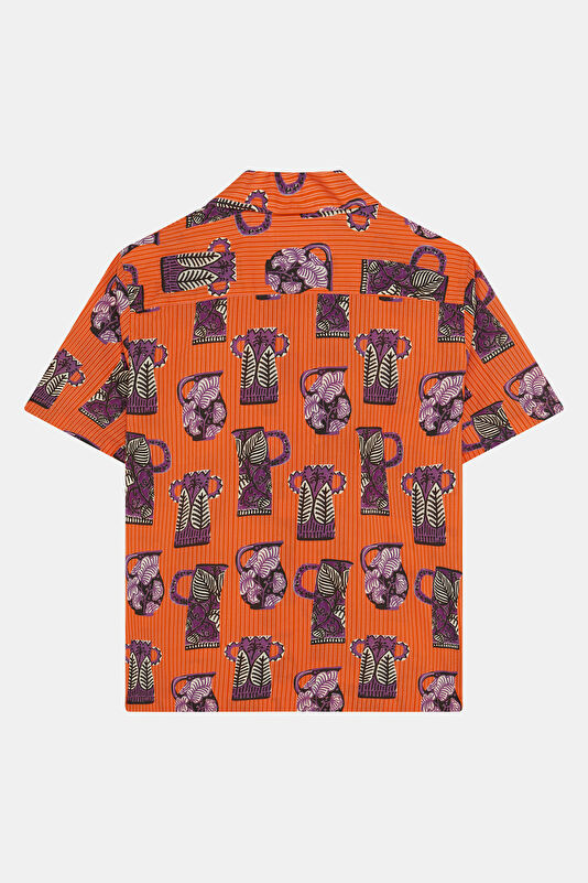 Relax Fit Orange Design Filled Resort Collar Shirt 2