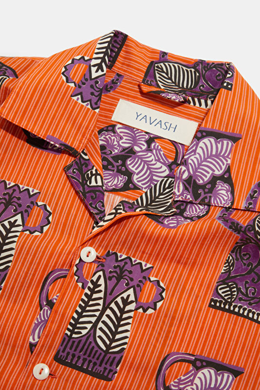 Relax Fit Orange Design Filled Resort Collar Shirt 3