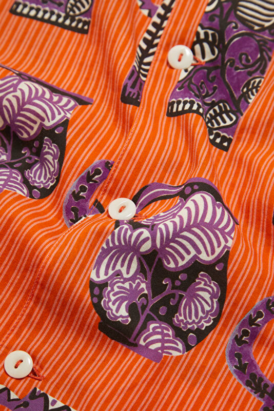 Relax Fit Orange Design Filled Resort Collar Shirt 4
