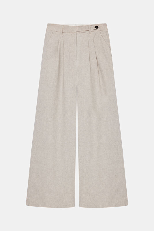 Krem Wide Leg Kadın Pantolon