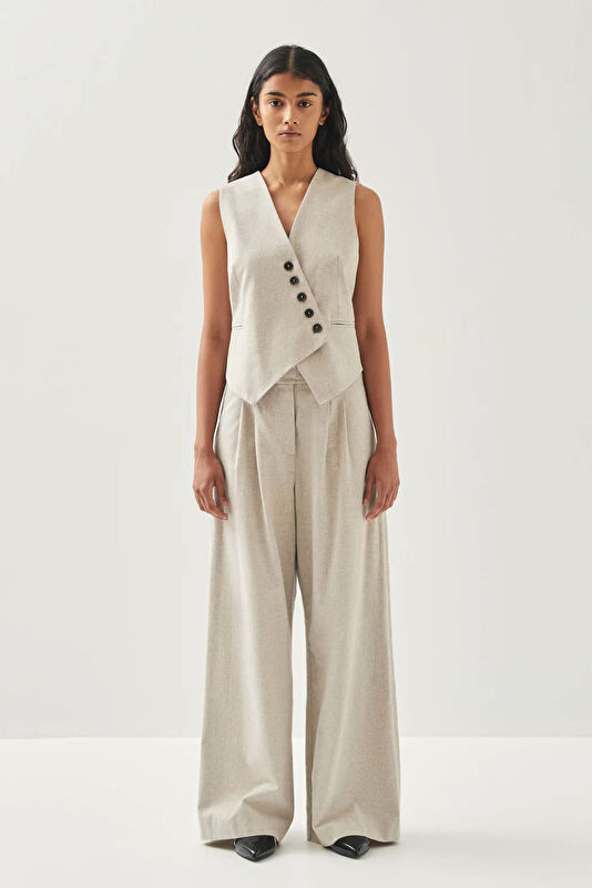 Krem Wide Leg Kadın Pantolon 2