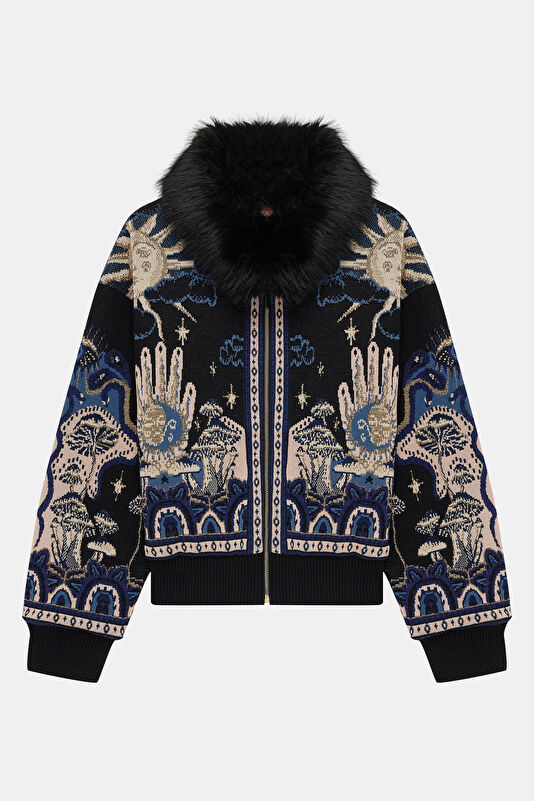 Women's Jet Jacquard Bomber Jacket in Black