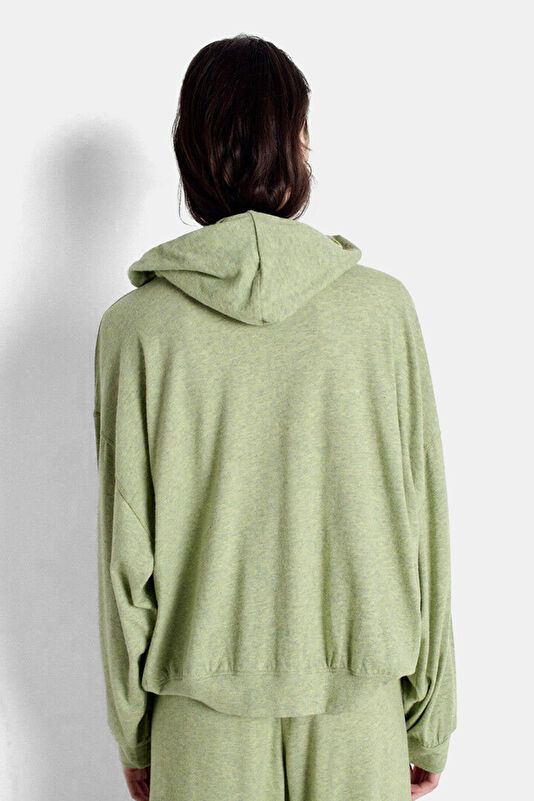 Haki Kapuşonlu Kadın Sweatshirt 3