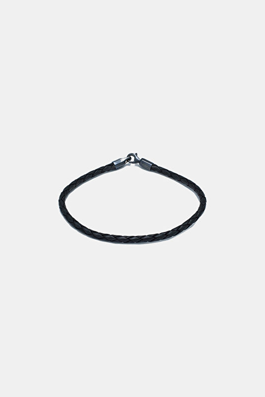 Oxidized Black Leather Silver Bracelet