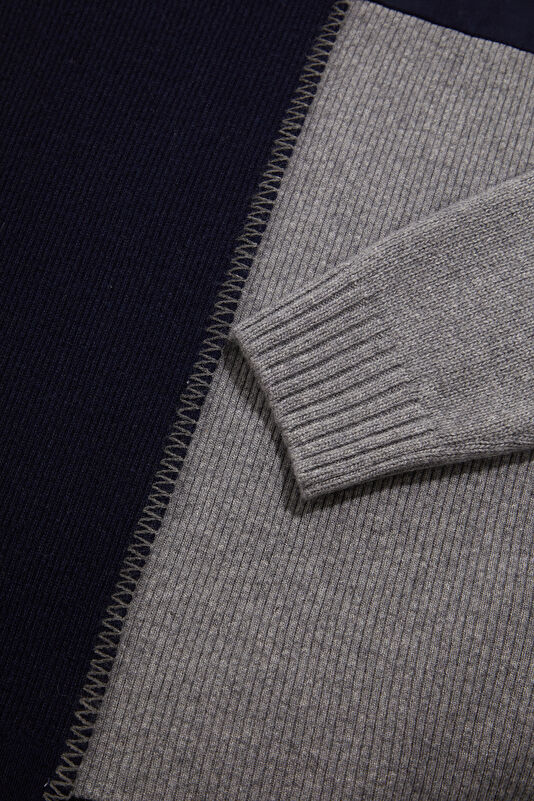 Navy Blue Men's Wool Knit Sweater with Trim Details 4