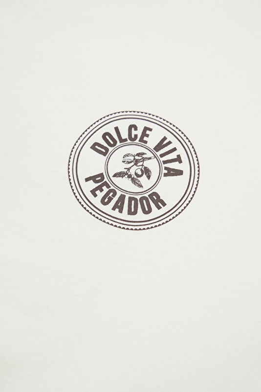 Relax Fit Ecru Bicycle Collar Printed Tshirt 4