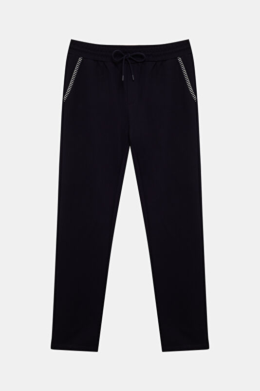 Navy Blue Straight Leg Viscose Sport Men's Trousers 3