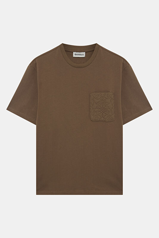 Brown Crew Neck Men's T-Shirt with Trim Details 4