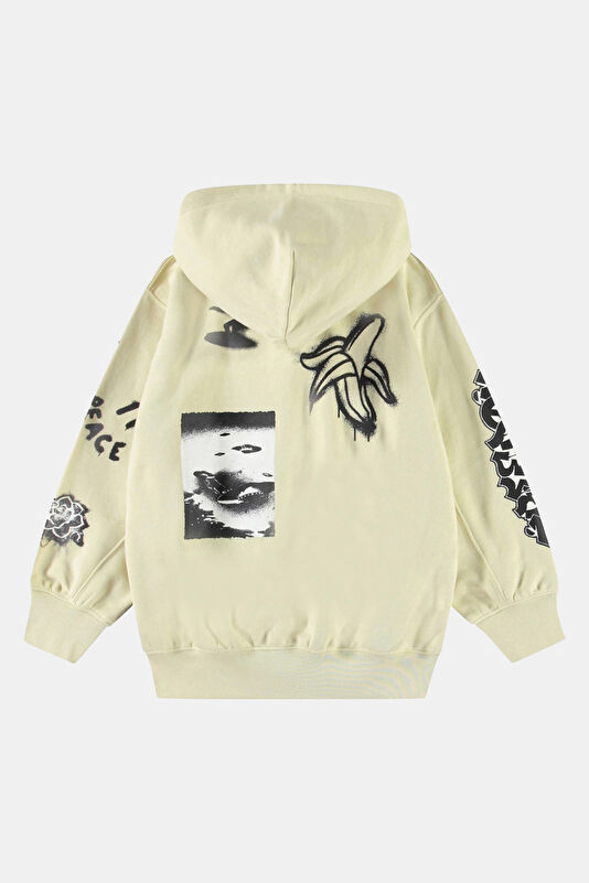 Bej Kapuşonlu Çocuk Sweatshirt 3