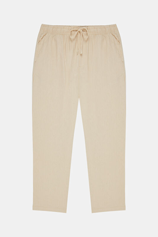 Beige Straight Linen Men's Trousers