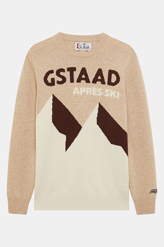 Beige Jacquard Viscose/Wool Men's Sweater