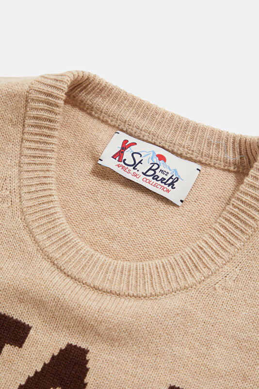 Beige Jacquard Viscose/Wool Men's Sweater 3