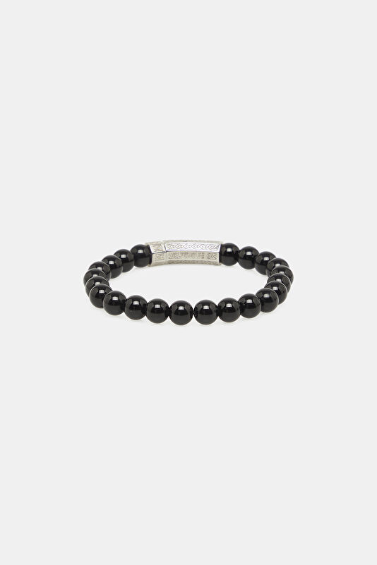 Single Layer Onyx Silver Bracelet