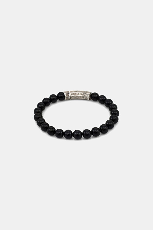 Single Layer Onyx Silver Bracelet 2