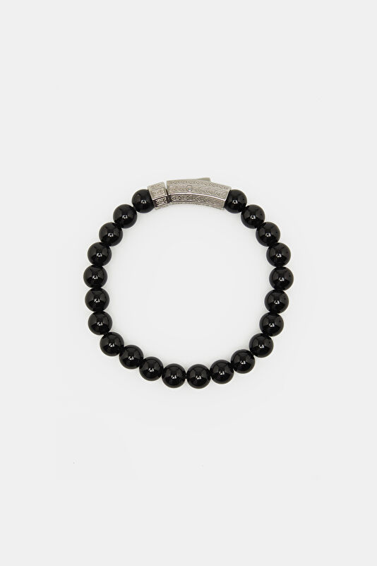 Single Layer Onyx Silver Bracelet 3