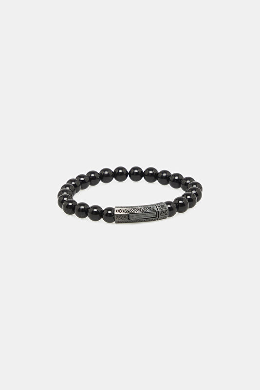 Oxidized Single Layer Onyx Silver Colored Bracelet 2