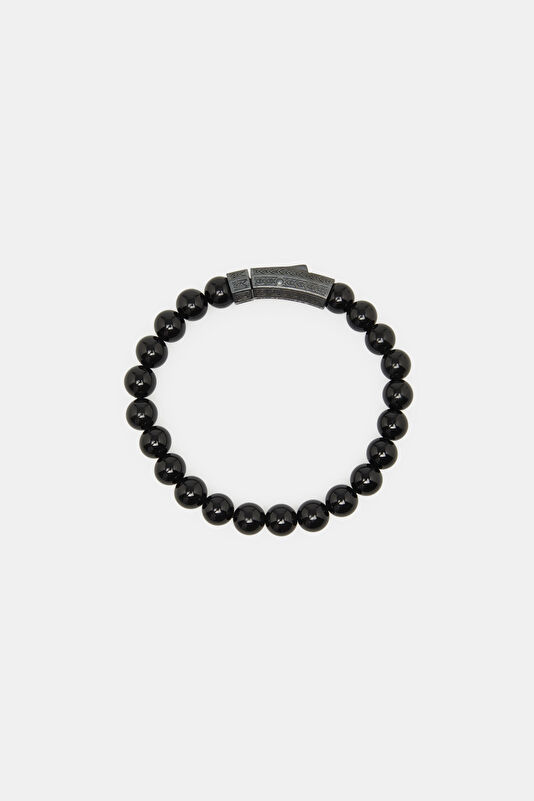 Oxidized Single Layer Onyx Silver Colored Bracelet 3
