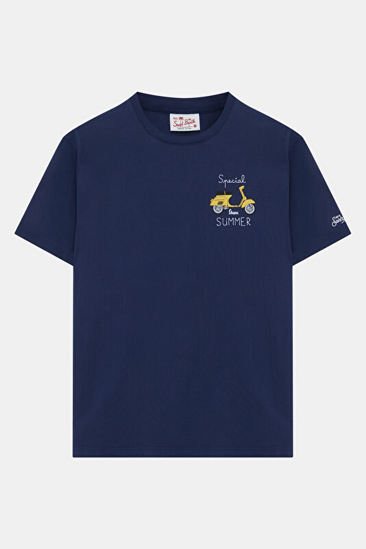Relax Fit Navy Crew Neck Embroidered Men's T-Shirt