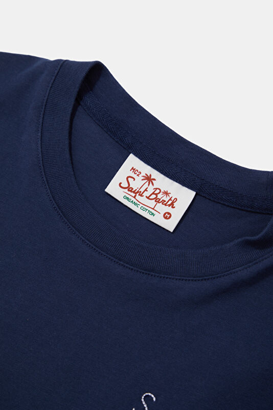 Relax Fit Navy Crew Neck Embroidered Men's T-Shirt 3