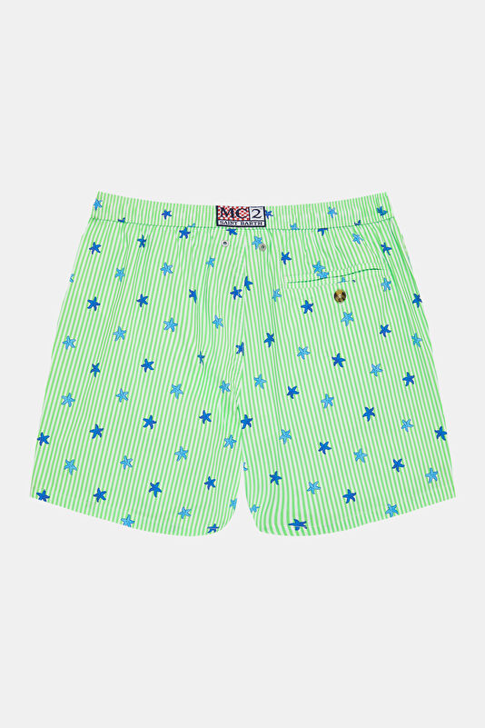 Green Patterned Elastic Men's Swimsuit 2