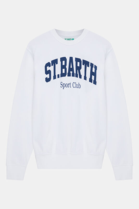 Beyaz Bisiklet Yaka Erkek Sweatshirt