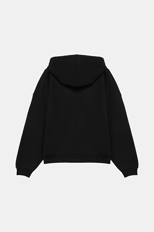Siyah Kapuşonlu Kadın Sweatshirt 2