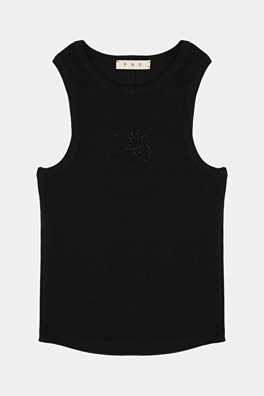 Black Printed Sleeveless Women's Blouse
