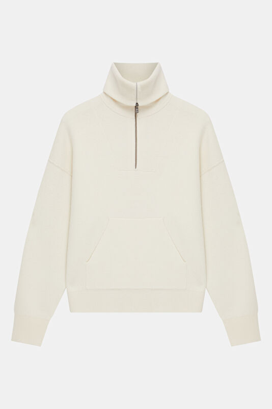Krem Dik Yaka Kadın Sweatshirt