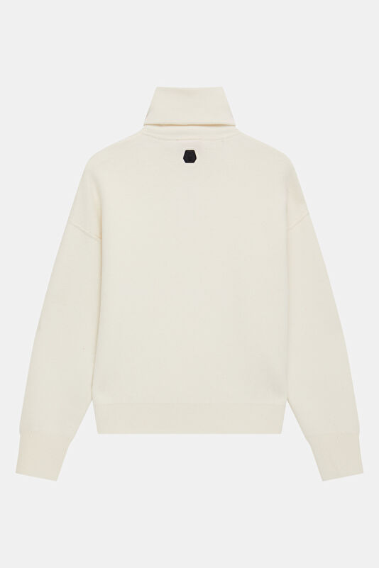 Krem Dik Yaka Kadın Sweatshirt 2