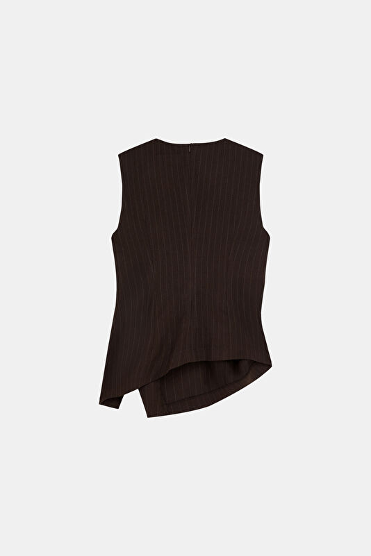 Coffee Striped Sleeveless Women's Blouse 2
