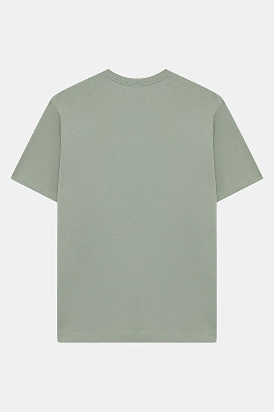 Relax Kalıp Yeşil Bisiklet Yaka Erkek T-Shirt 4