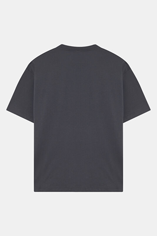 Relax Kalıp Antrasit Bisiklet Yaka Erkek T-Shirt 2