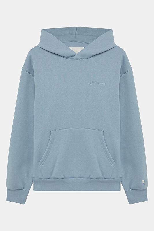 Açık Mavi Relax Kalıp Kapuşonlu Erkek Sweatshirt
