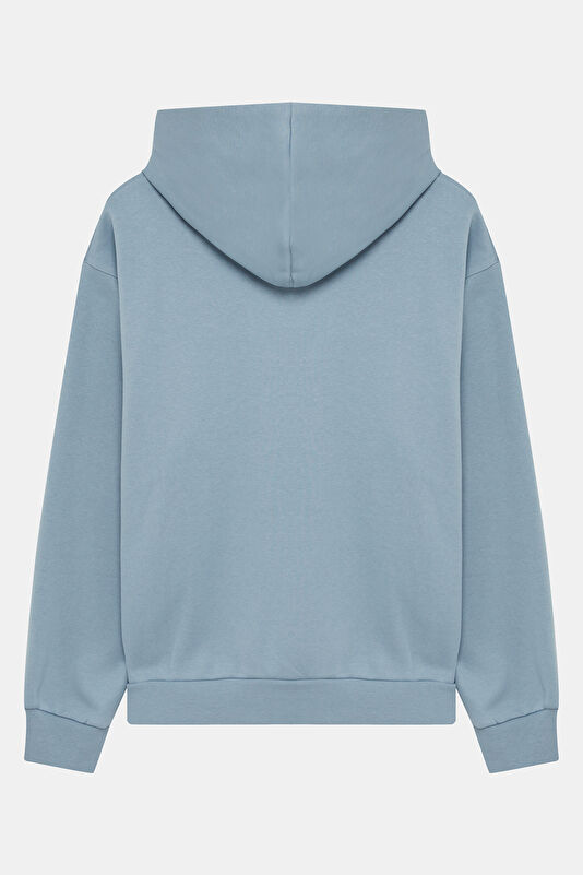 Açık Mavi Relax Kalıp Kapuşonlu Erkek Sweatshirt 2