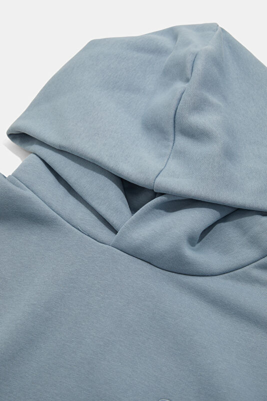 Açık Mavi Relax Kalıp Kapuşonlu Erkek Sweatshirt 3
