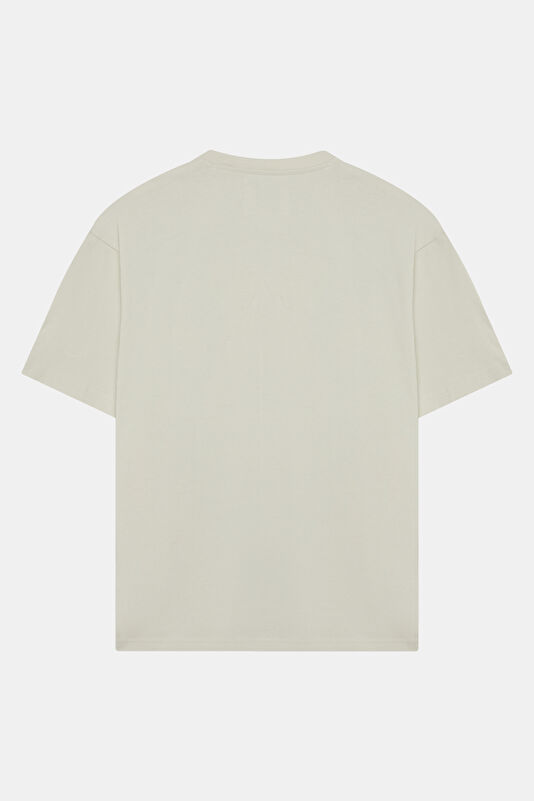 Relax Kalıp Ekru Bisiklet Yaka Erkek T-Shirt 2