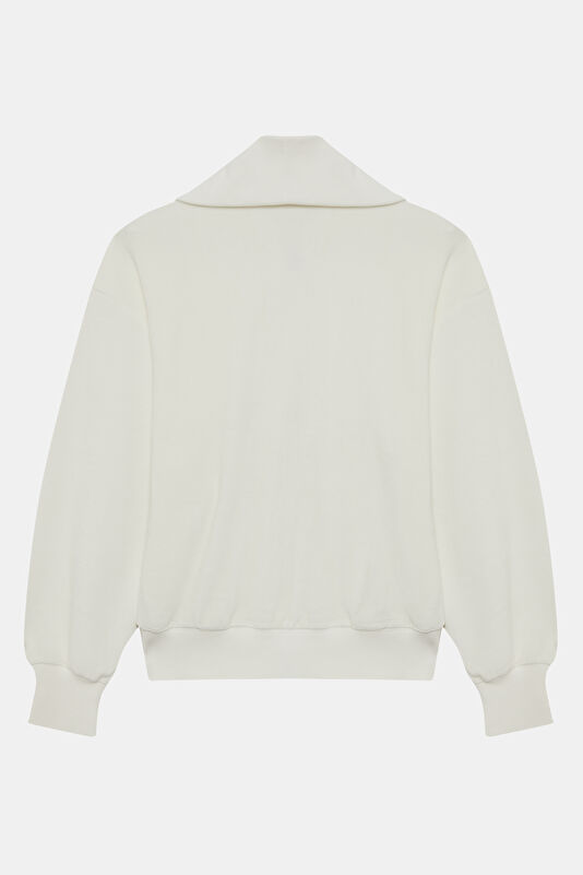 Beyaz Dik Yaka Kadın Sweatshirt 2