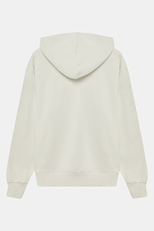 Ekru Kapuşonlu Kadın Sweatshirt 2