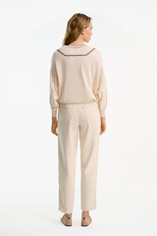 Ekru Loose Fit Kadın Pantolon 2