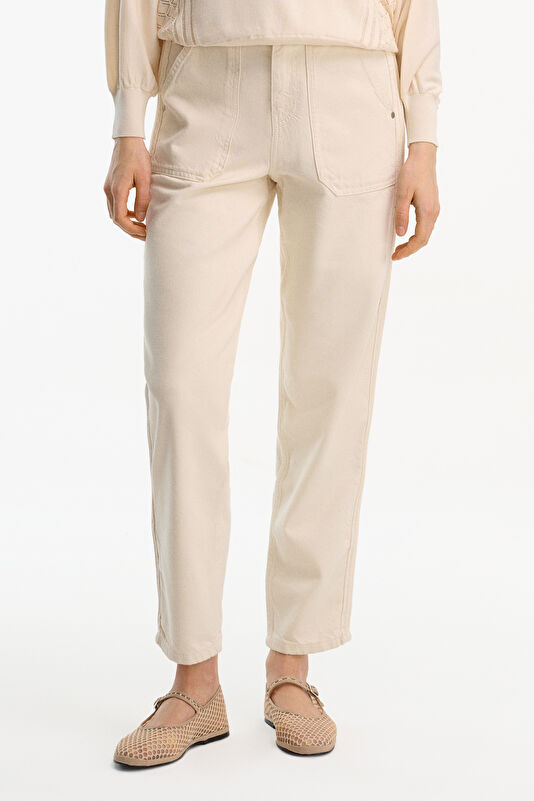 Ekru Loose Fit Kadın Pantolon 3