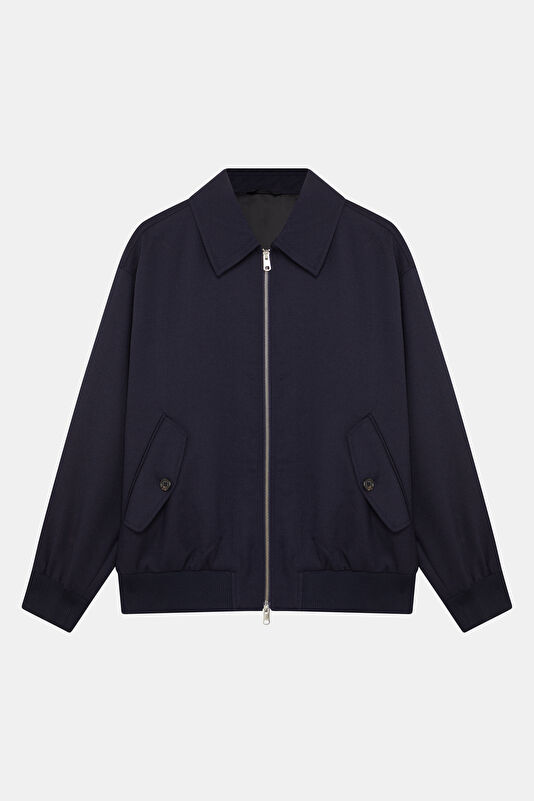 Navy Blue Zip-Up Wool Men's Jacket